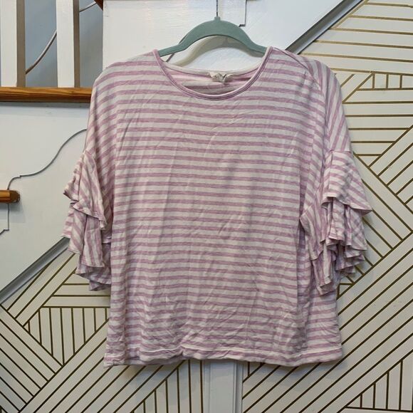 Loft Striped Lounge Frill Sleeve Top - Picture 1 of 4